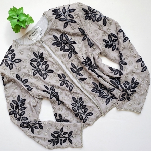 Adrianna Papell Evening Embroidered Beaded Silk Jacket Size Small Gray Black - Picture 8 of 8